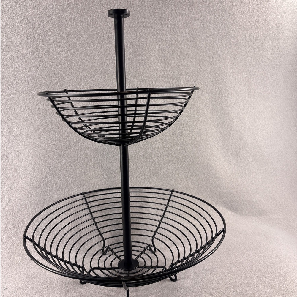 Crate & Barrel Carter 2-Tier Fruit Basket Black Metal Wire Kitchen Storage